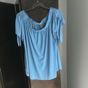 Belldini Blue Ruched Cap Sleeve Blouse